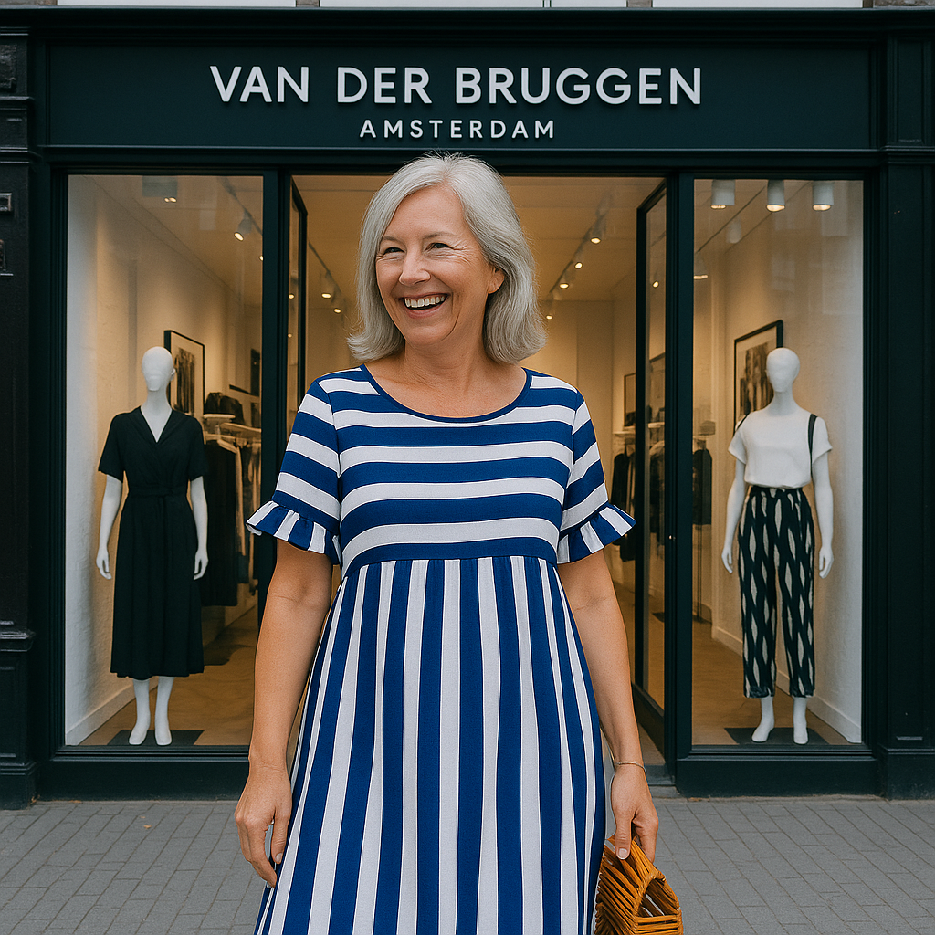 VanBruggen™ | Gestreepte Midi Ruchesjurk