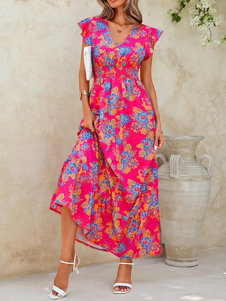VanBruggen™ | Dames maxi jurk met levendige bloemenprint en elegante A-lijn