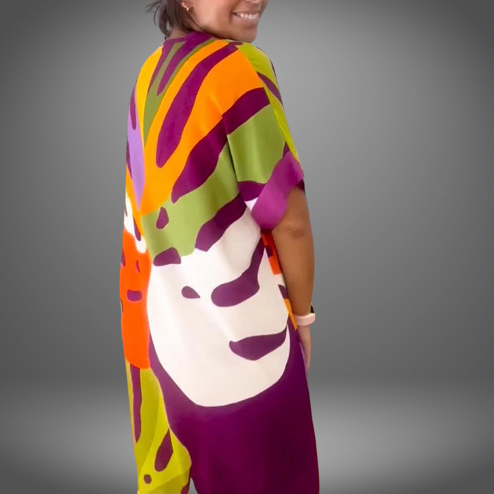 VanBruggen™ | Casual jurk met kleurrijke bladerenprint
