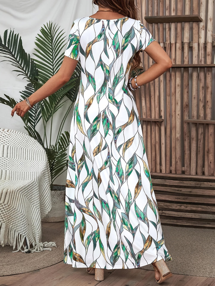 VanBruggen™ | Maxi jurk met geometrische print en vierkante halslijn