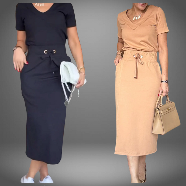 VanBruggen™ | Stijlvolle dames top en rok met een elegante V-hals