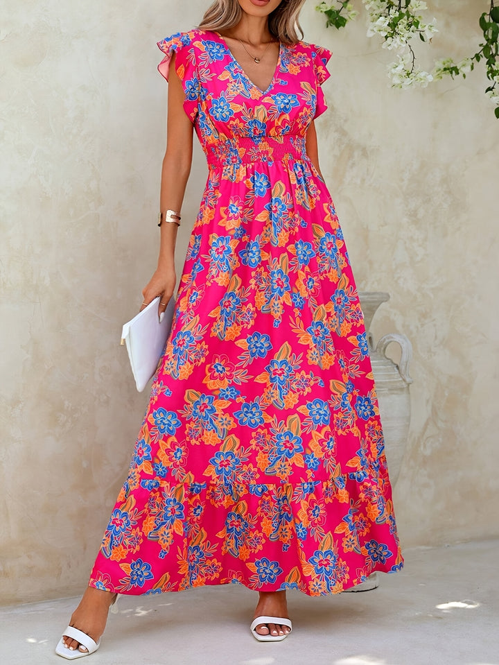 VanBruggen™ | Dames maxi jurk met levendige bloemenprint en elegante A-lijn
