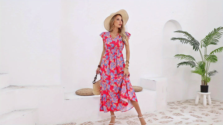 VanBruggen™ | Dames maxi jurk met levendige bloemenprint en elegante A-lijn