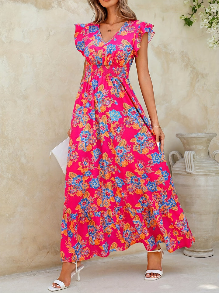VanBruggen™ | Dames maxi jurk met levendige bloemenprint en elegante A-lijn