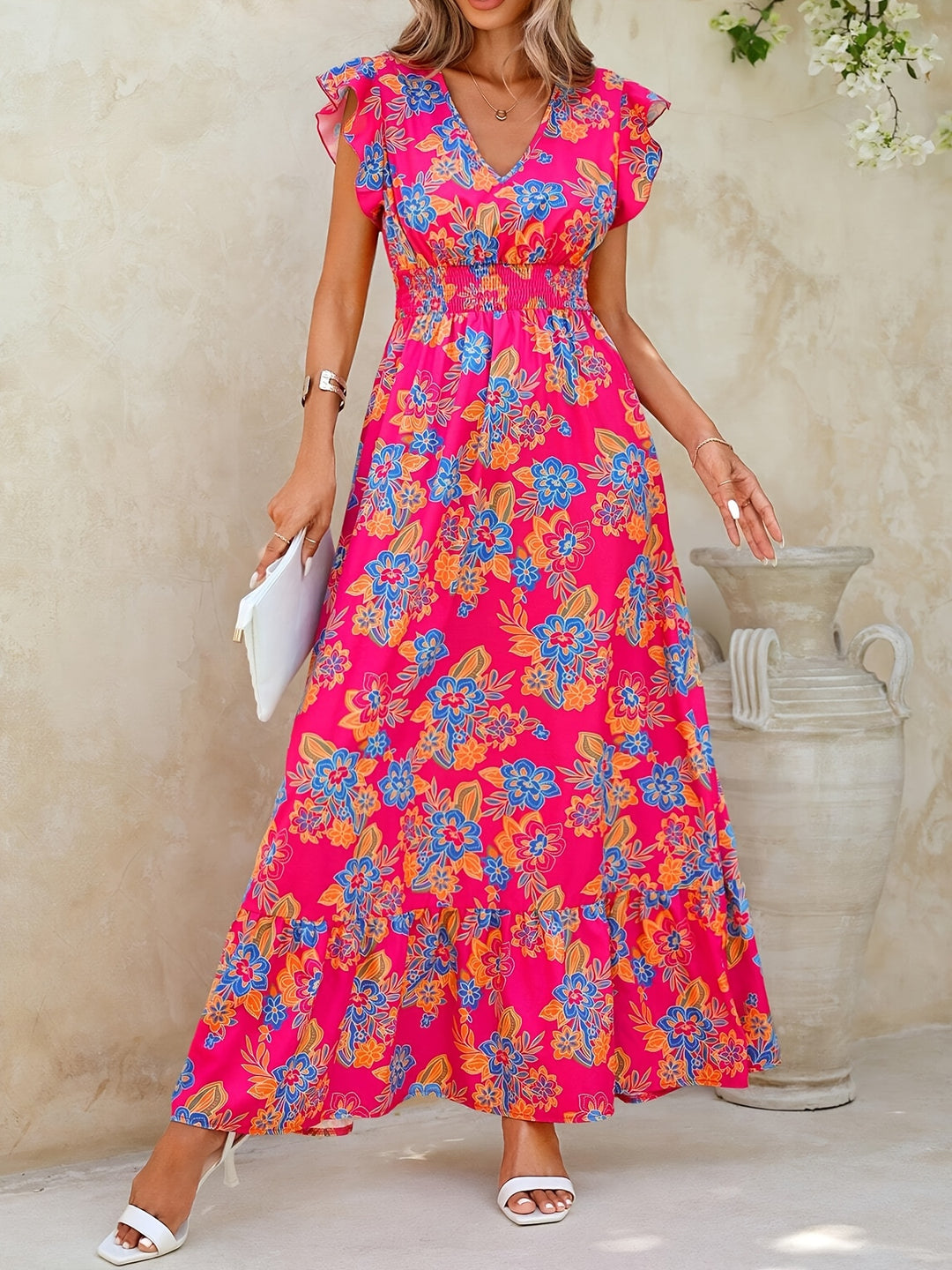 VanBruggen™ | Dames maxi jurk met levendige bloemenprint en elegante A-lijn