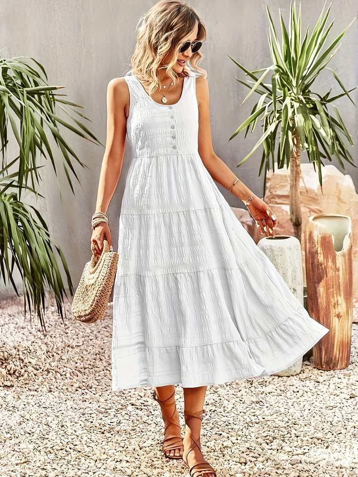 VanBruggen™ | Dames mouwloze maxi jurk met U-hals en ruches