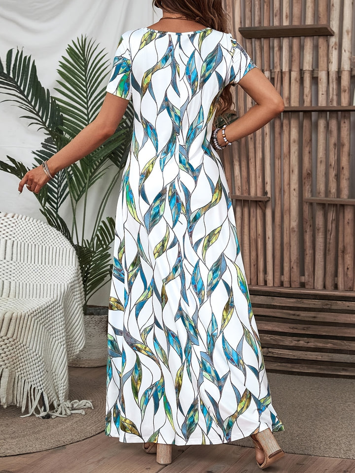 VanBruggen™ | Maxi jurk met geometrische print en vierkante halslijn