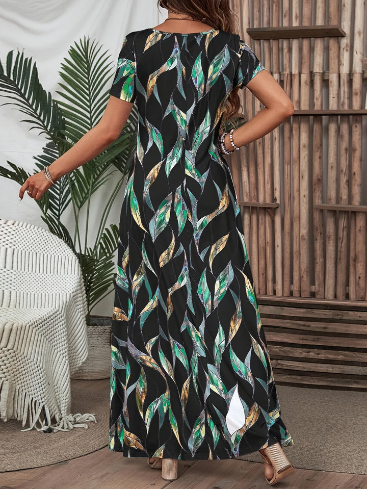 VanBruggen™ | Maxi jurk met geometrische print en vierkante halslijn