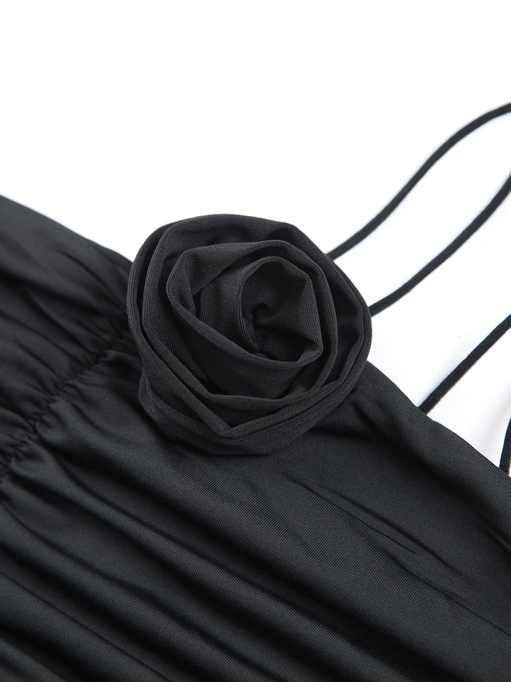 VanBruggen™ | Off Shoulder Rozen Decor Midi Jurk met Ruches