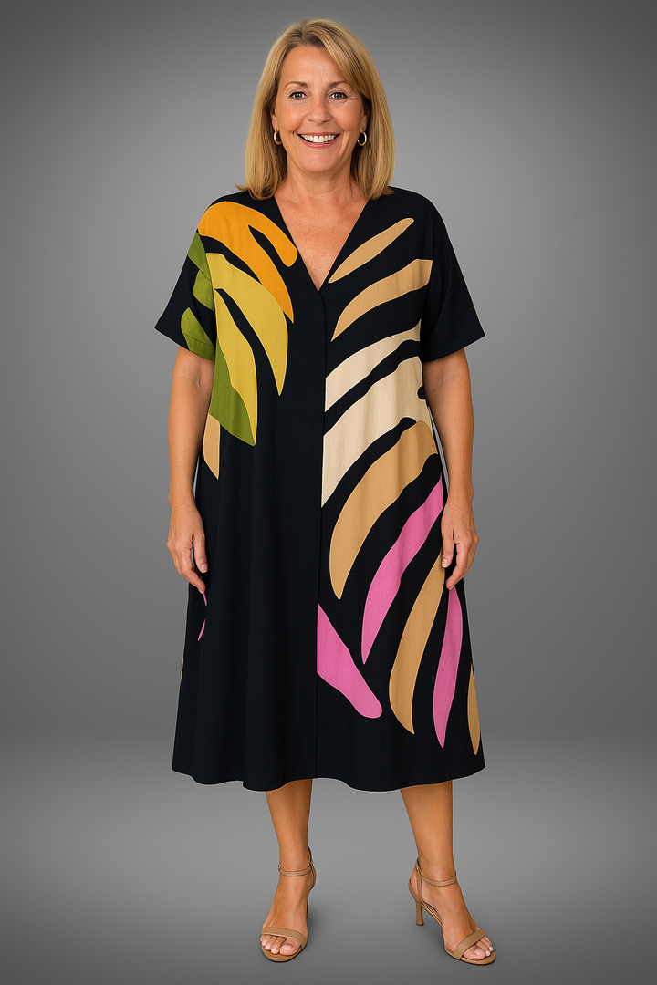 VanBruggen™ | Casual jurk met kleurrijke bladerenprint