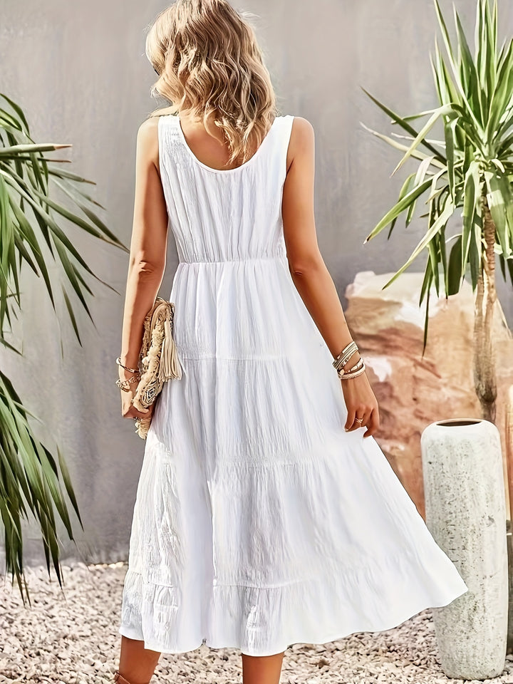 VanBruggen™ | Dames mouwloze maxi jurk met U-hals en ruches
