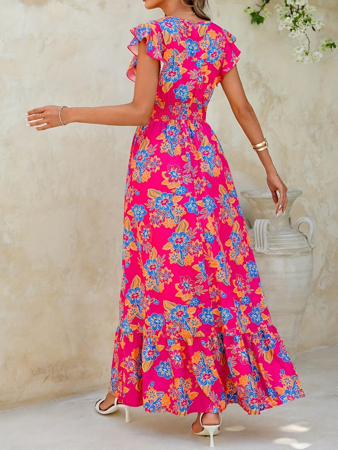 VanBruggen™ | Dames maxi jurk met levendige bloemenprint en elegante A-lijn