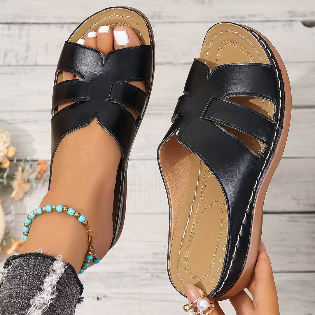 VanBruggen™ | Dames leren orthopedische slippers met open teen
