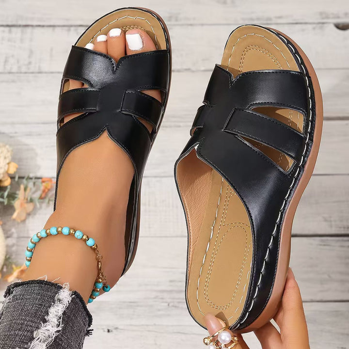 VanBruggen™ | Dames leren orthopedische slippers met open teen